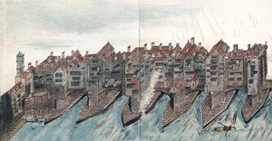 旧伦敦桥的一部分，约1600年 作者 不明