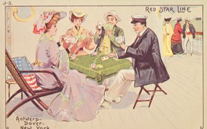 1907年，乘客们在红星班轮的甲板上打牌。 作者 不明