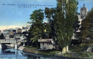 Pays de la Loire, Sarthe (72), Le Mans: Sarthe银行和 "X桥 "附近的罗马加洛遗址 - 明信片 19-20世纪末 作者 不明