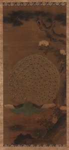 孔雀、牡丹和松树，江户时代，1615-1868。 作者 不明