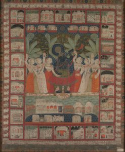 Pichvai墙上挂着Shri Nathaji的崇拜，1825-1850年。 作者 不明