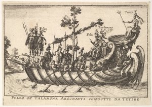 图版7：Peleo和Talamone由Tethys带领的Argonauts，选自The magnificent pageant on t...，1664年。 作者 不明
