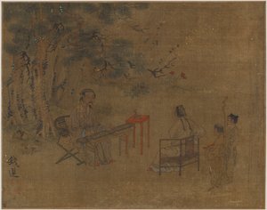 松树下弹琴，可能是明朝，1368-1644年。 作者 不明