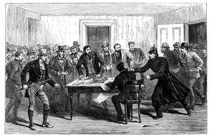 1887年，警察突袭了爱尔兰拉夫里亚（Loughrea）的国家租房办公室 作者 不明