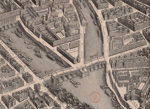 新桥（Pont Neuf）。巴黎地图，杜尔哥绘制，1739年。 作者 不明