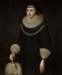 拿着扇子的女士画像，1600-1650。 作者 不明