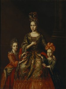 阿纳斯塔西娅·雅科夫列夫娜·纳里什基纳（Anastasiya Yakovlevna Naryshkina）与儿童亚历山德拉·基里洛夫纳（Alexandra Kirillovna）和塔蒂亚娜·基里洛夫纳（Tatyana Kirillovna）的肖像，18世纪初。 作者 不明