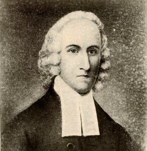 乔纳森·爱德华兹（Jonathan Edwards）的肖像，穿着长袍和长老会牧师的乐队，摄于1937年，约1750年。 作者 不明
