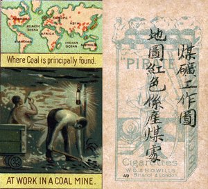 煤炭开采的主要地区，来自威尔斯 "海盗 "香烟为中国市场制作的 "世界产品 "系列烟卡。 作者 不明