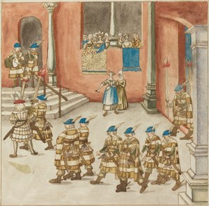 阳台上的女士们看到的骑士队伍，约1515年。 作者 不明