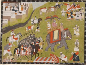 骑大象的拉贾与武装护卫和家丁的游行，19世纪末 作者 不明