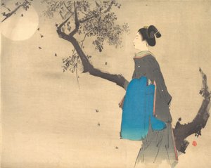 一个在月光下漫步的女人的轮廓图，约1908年。 作者 不明