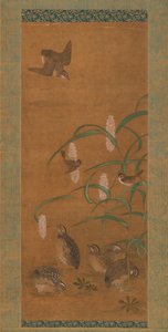 鹌鹑、麻雀和小米，16世纪初。 作者 不明