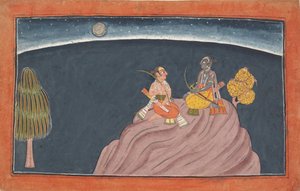 帕瓦拉萨纳山（Mount Pavarasana）上的拉玛（Rama）和拉克斯玛娜（Lakshmana）：香格里拉玛雅娜（Shangri Ramayana）系列作品集...，c1690-1710年。 作者 不明