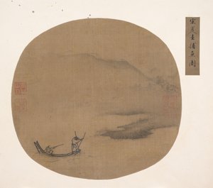 河流景观与船夫。 作者 不明