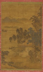 河流景观：大树下亭子里的一个人，16-17世纪。 作者 不明