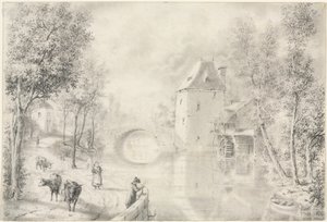 老桥旁的路，1800年代。 作者 不明