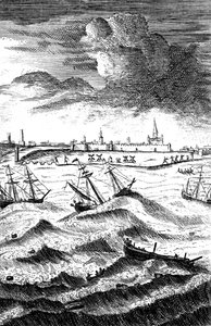 鲁滨逊·克鲁索（Robinson Crusoe）在雅茅斯（Yarmouth）遇难，大约1717年 作者 不明