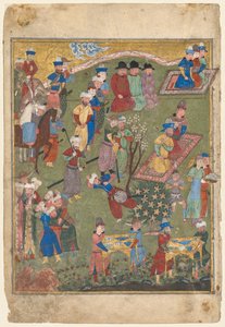 1444年，在Shahnama ...的双页正装作品中的皇家花园中的皇家盛宴。 作者 不明