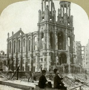 萨特街（Sutter St.）的犹太教堂废墟，经受了1865年和1868年，1906年的大地震。 作者 不明