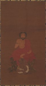 释迦牟尼坐于三妖之上，可能是元朝至明朝初年，公元14-15年 作者 不明