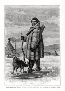 萨摩耶德（Samoyede）乘雪鞋旅行，俄罗斯，1877年 作者 不明