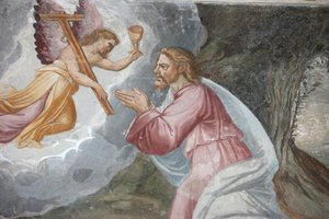 圣热罗尼莫教堂。 耶稣在西班牙马德里橄榄山客西马尼园祈祷 作者 不明