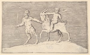 萨特尔（Satyr）领先的山羊，婴儿在上面骑行。 1599-1622。 作者 不明