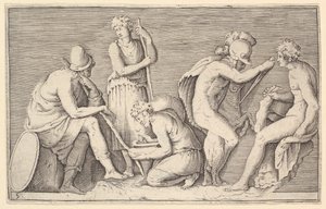 牺牲场面与战士杀害Ram和其他四个图，出版了。 1599-1622。 作者 不明