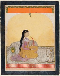 坐着的女士吸烟水烟筒c。 1780年。 作者 不明
