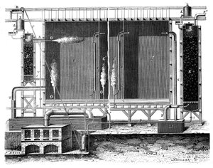 Gay-Lussacs铅室和吸收塔的剖面图，1870年 作者 不明