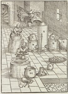 金和汞矿石的分离 - 从矿石描述和主要采矿方法雕刻，Lazarus Ecker 作者 不明