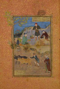 谢赫-马赫内和村民》，对开页49r，出自《鸟语》的Mantiq al-tair，1487。 作者 不明