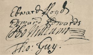 爱德华·劳埃德（Edward Lloyd）的签名，1692年，1928年 作者 不明