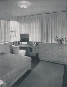 简单实用的线条是这间卧室的特色，1942年。 作者 不明