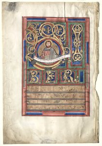 从福音书中摘录的带有初始L [iber generationis]的单片叶子：St. Matthew verso，c1190 作者 不明