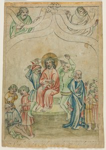圣经》（Biblia Pauperum）的单片叶子：背负十字架的基督c。 1410。 作者 不明