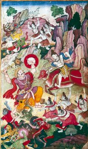 湿婆摧毁了恶魔安达卡，Harivamsa手稿，莫卧儿，约1590。   作者 不明