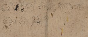 面部研究素描页，可能是马哈拉奥-基肖尔-辛格，约1830年。 作者 不明