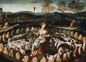 St Genevieve gardant ses羊肉St Genevieve观看她的羊群，十六世纪 作者 不明