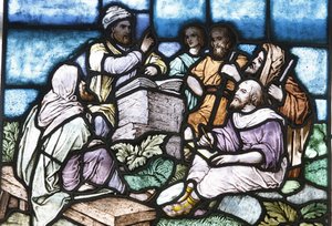 Stained glass : Abraham studying the Tora woth the people of Israel, Budapest, Hongrie 作者 不明