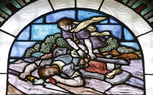 Stained glass : David and Goliath, Budapest, Hongrie 作者 不明