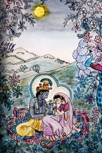 伊斯克康寺庙的彩色玻璃：克里希纳和拉达，伦敦，大布列塔尼地区 作者 不明