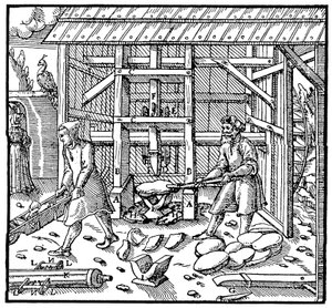 破碎铜杯形蛋糕以进一步精制的邮票，1556年 作者 不明
