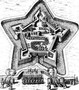 被堡垒包围的护城河为星空堡辩护，1617年至1619年 作者 不明