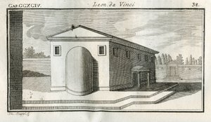 Studies on the sovrapposizione di edifici. “” Quando li corpi di convessa superficie terminano sopra altri corpi di egual colore, il termine del convesso apparira piu oscuro.”” Engraving from “” Treat of Painting”” by Leonardo da Vinci (Leonard de Vinci) ( 作者 不明