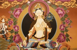 Thangka depicting White Tara goddess, Buddhist symbol of long life, Bhaktapur, Nepal