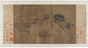 双屏：李靖皇帝观看其兄弟下围棋，14世纪。 作者 不明