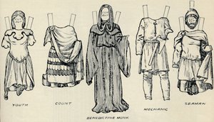 英国服装画廊：诺曼时代人们穿着的连衣裙，c1934 作者 不明