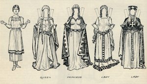 英国服装画廊：早期Plantagenet时代的着装类型，c1934 作者 不明